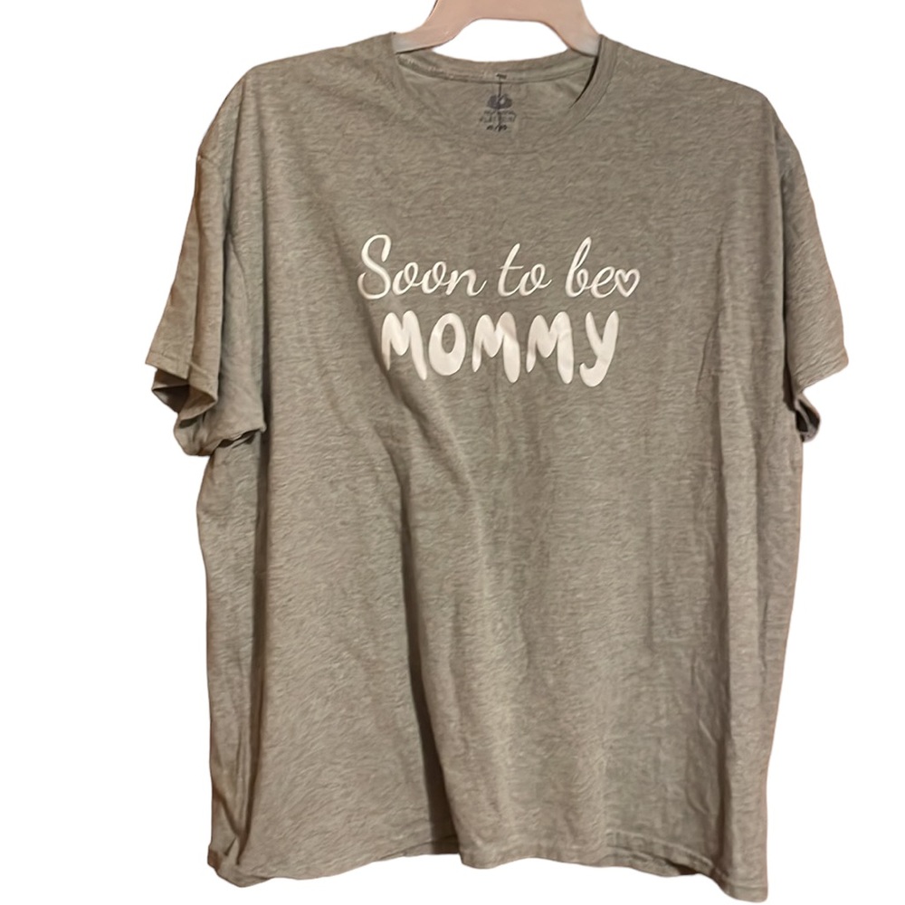 •FRUIT OF THE LOOM•"SOON TO BE MOMMY" MONOGRAM SHORT SLEEVE GRAY TEE SIZE XL EUC